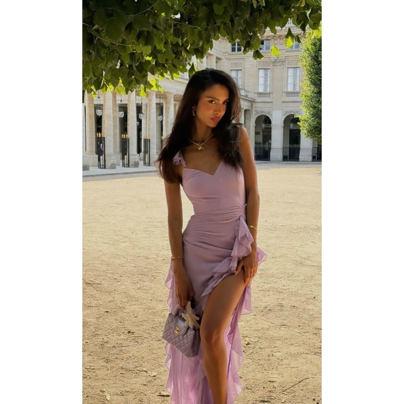 Ruffle Purple Prom Dress Chiffon Summer Wedding Guest Dress J6432