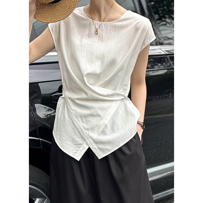 White T Shirt V Neck Wrinkled Summer