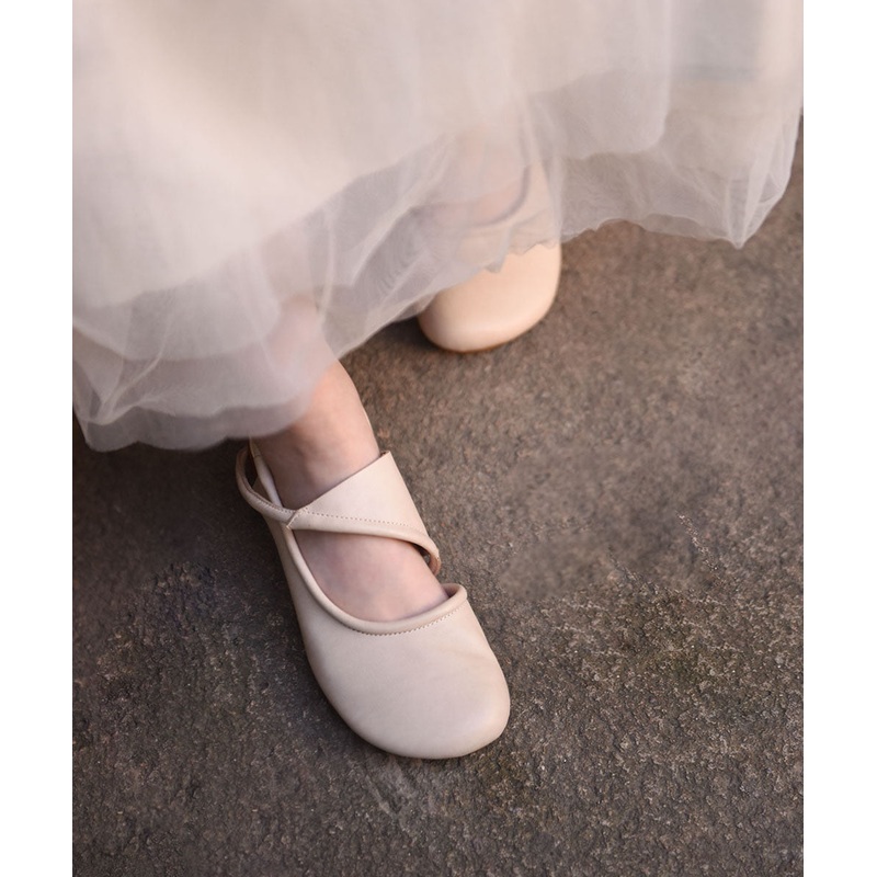 Women Hollow Out Water Sandals Beige Cowhide Leather