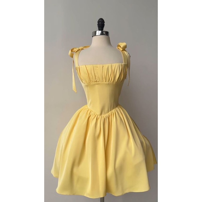 A Line Yellow Birthday Dress Outfit Short Dress J5987