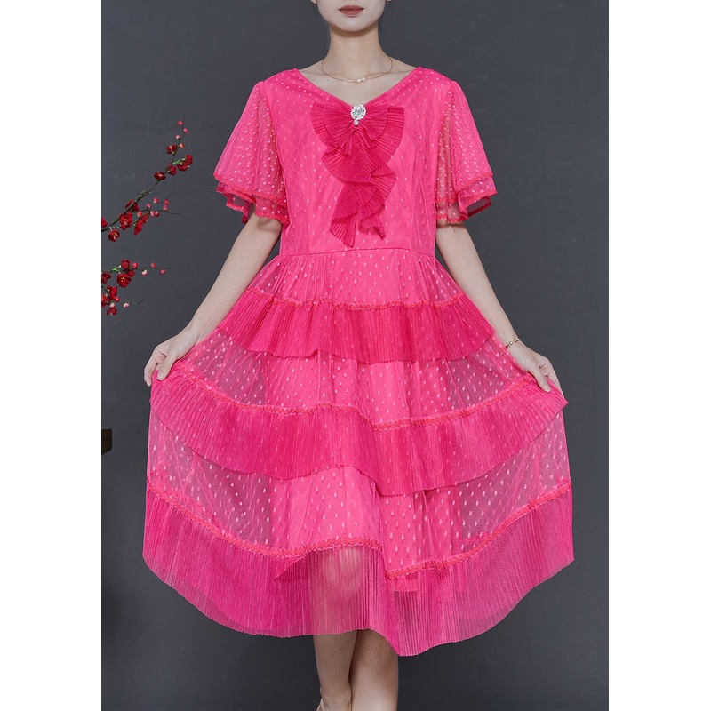 Beautiful Rose Dot Patchwork Tulle Mid Dress Summer