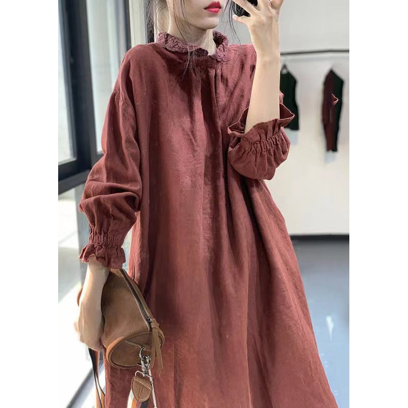 Bohemian Red Peter Pan Collar Lace Patchwork Cotton Dress Spring