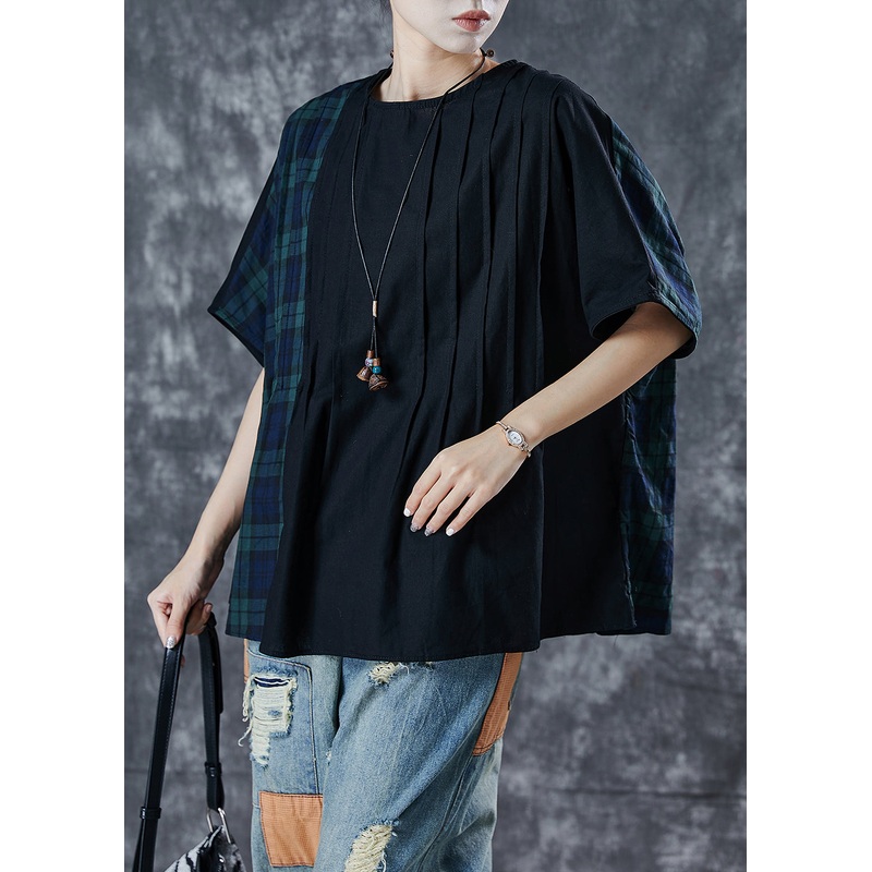 Boutique Black Oversized Patchwork Plaid Cotton Tank Summer