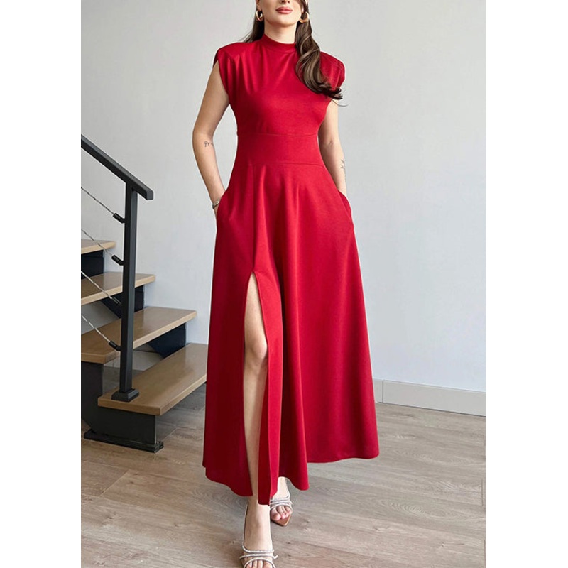Boutique Red O Neck Side Open Long Dress Summer