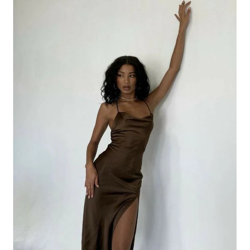 Brown Evening Dress Sexy Long Prom Dress With Slit J4491