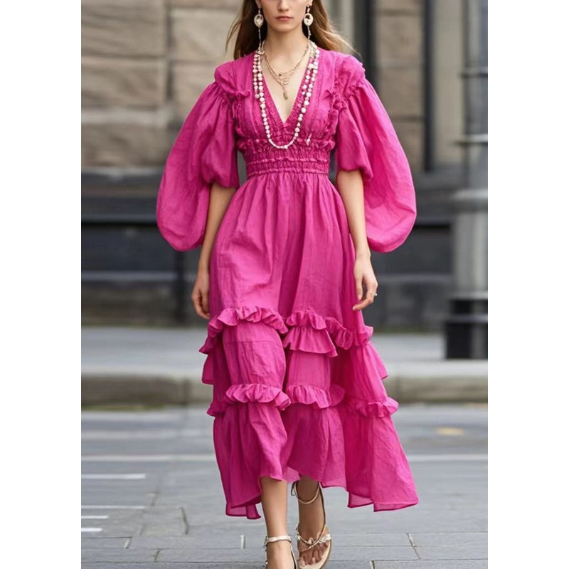 Fine Rose Cinched Ruffled Cotton Dresses Spring