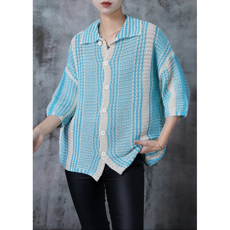 Green Loose Knit Shirt Top Peter Pan Collar Summer