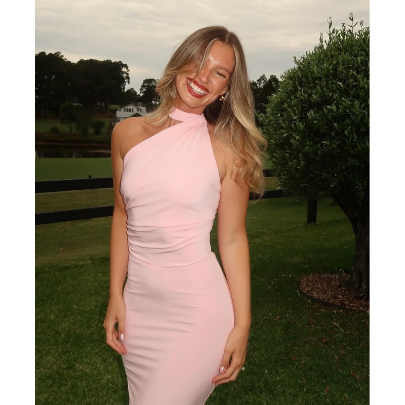 Halter Sheath Pink Prom Dress Long Birthday Outfit Dress J6197
