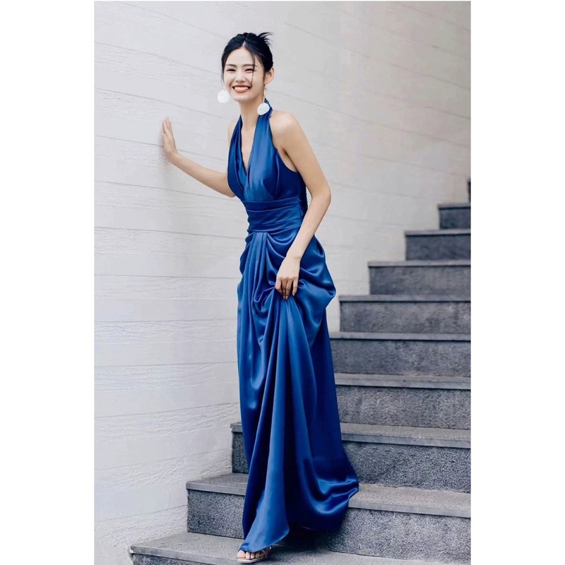 Halter V Neck Long Prom Dress Formal Evening Dress J5538