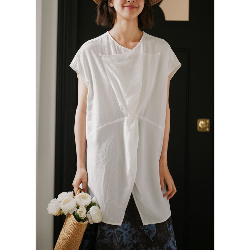 New White Button Front Open Cotton Shirt Summer