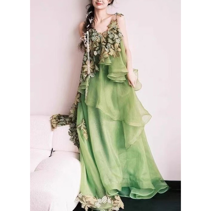 Organic Green Asymmetrical Exra Large Hem Silk Vestidos Dress Summer