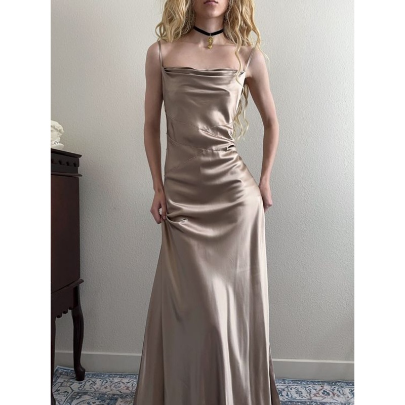 Spaghetti Straps A Line Satin Long Prom Dresses J2673
