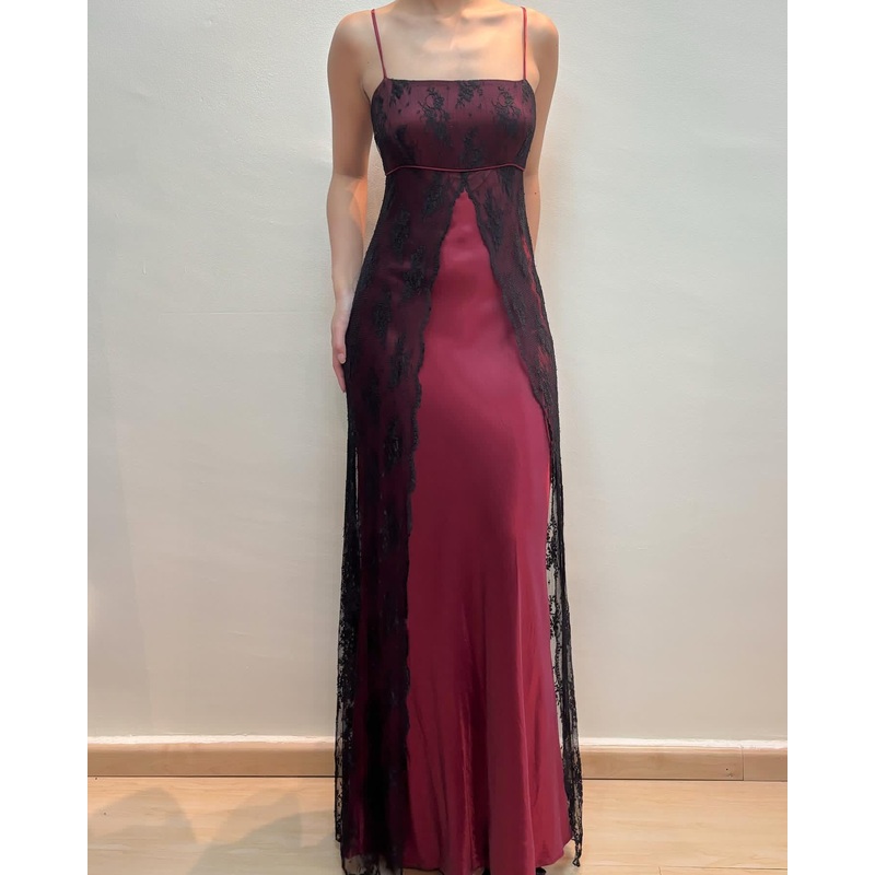 Spaghetti Straps Lace Vintage Prom Dress Sheath Evening Dress J5890