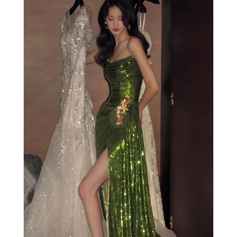 Strapless Green Mermaid Long Prom Dress With Slit J2918