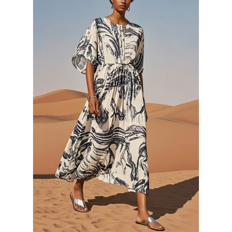 Vintage White Oversized Print Cotton Dress Summer