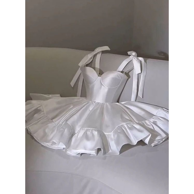 White A Line Short Wedding Dress Short Satin Prom Dress J5445