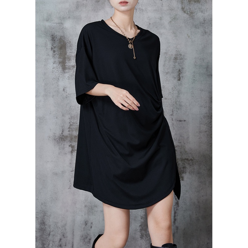 Women Black Asymmetrical Wrinkled Cotton Tank Summer