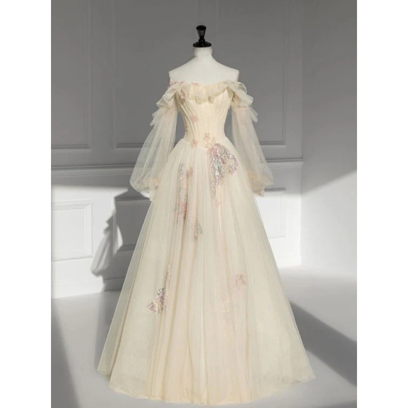 A Line Tulle Long Prom Dress Birthday Party Dress J3509