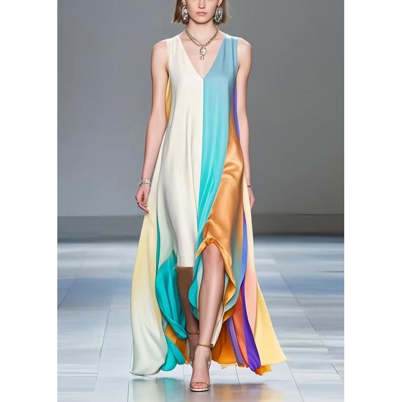 Beautiful Asymmetrical Patchwork Silk A Line Dresses Sleeveless