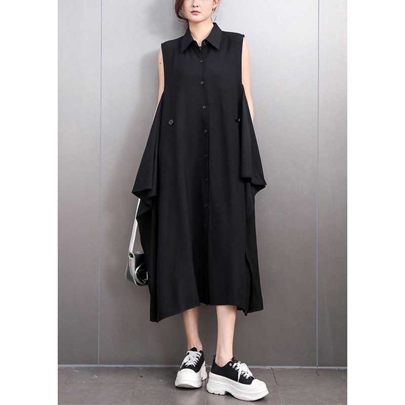 Black Pockets Button Maxi Dresses Summer