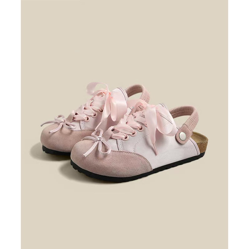 Cute Style Pink Bow Lace Up Splicing Platform Flats