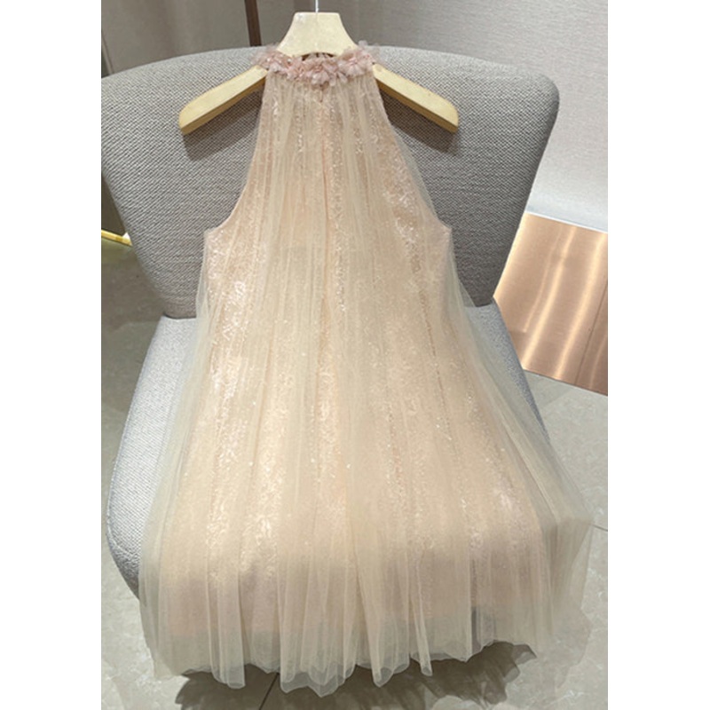 Elegant Pink Floral Sequins Tulle Mini Dress Sleeveless