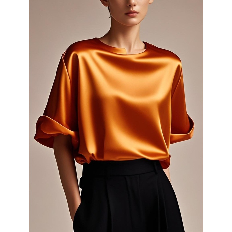 Fitted orange Patchwork silk Tank Summer