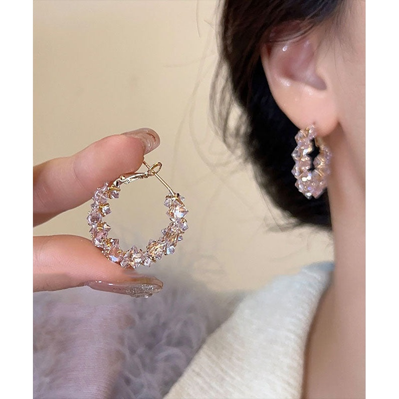 Modern Gold Copper Overgild Zircon Hoop Earrings