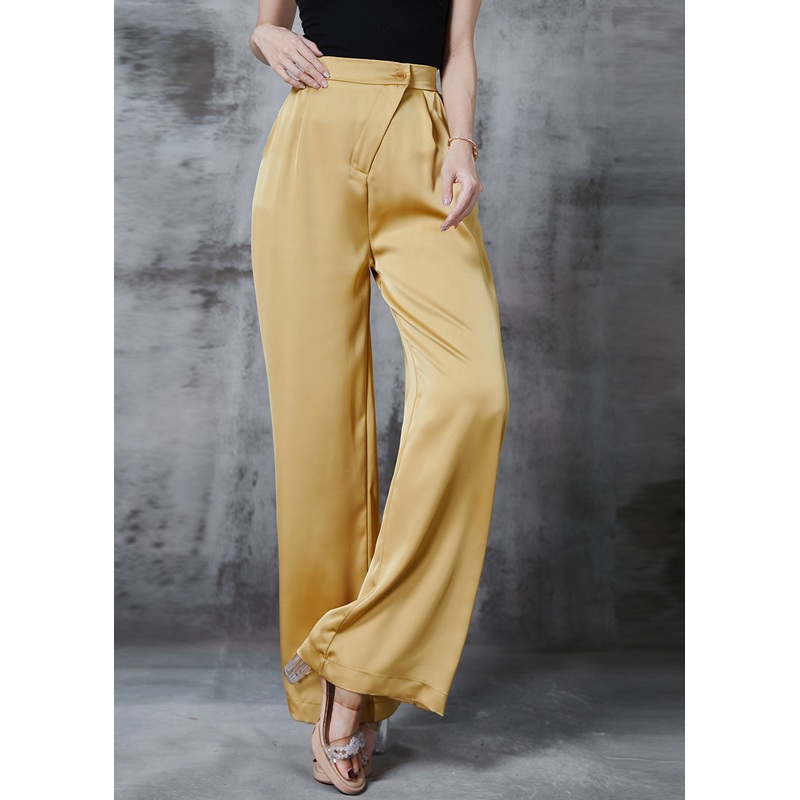 Modern Yellow Draping Silk Straight Pants Spring