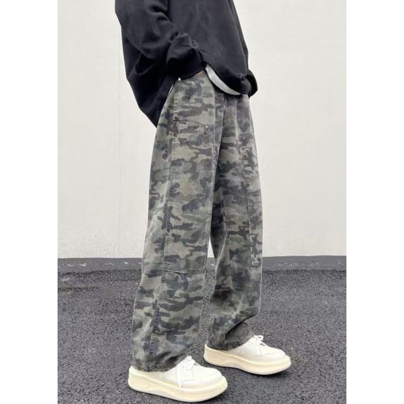 New Camouflage Pockets Warm Fleece Men Pants High Waist Spring