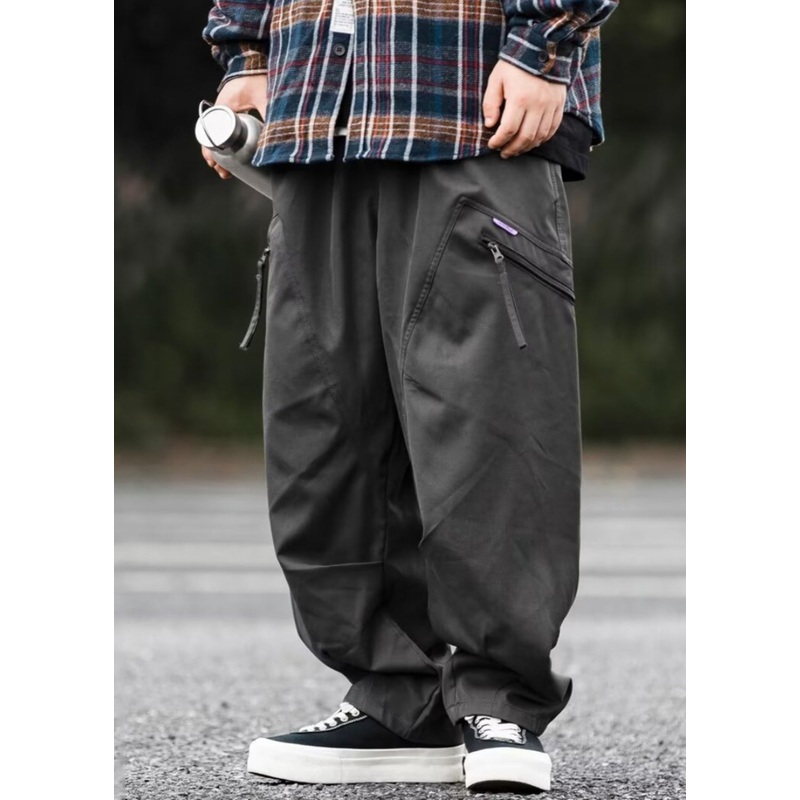 New Dark Gray Zip Up Pockets Cotton Men Pants Spring