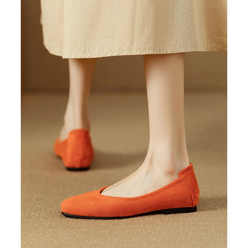 Orange Flat Feet Shoes Suede Comfortable Splicing