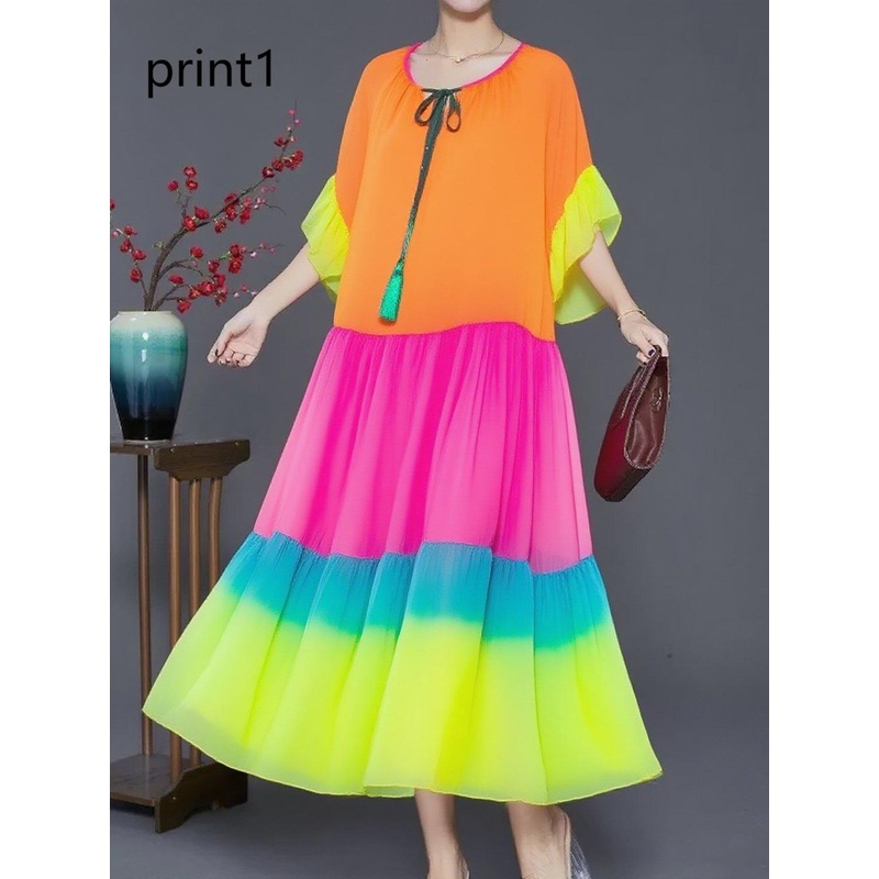 Plus Size Purple Print1 Ruffled Chiffon Party Dress Summer