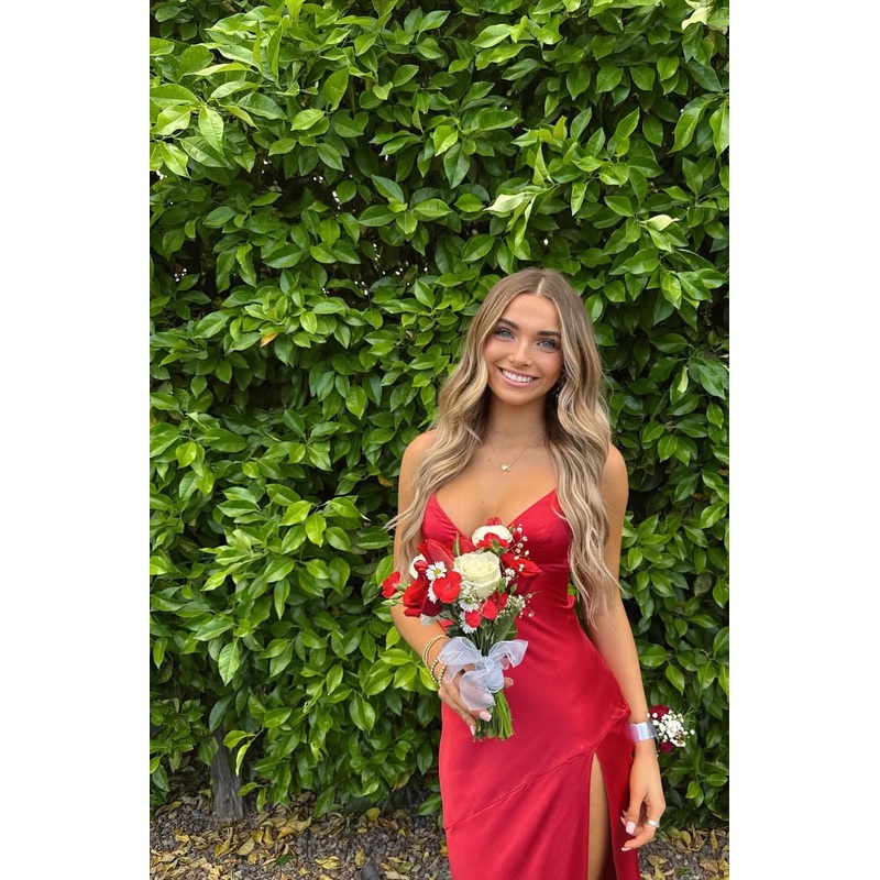 Red Sheath Satin Long Prom Dress Graduation Dress J7974