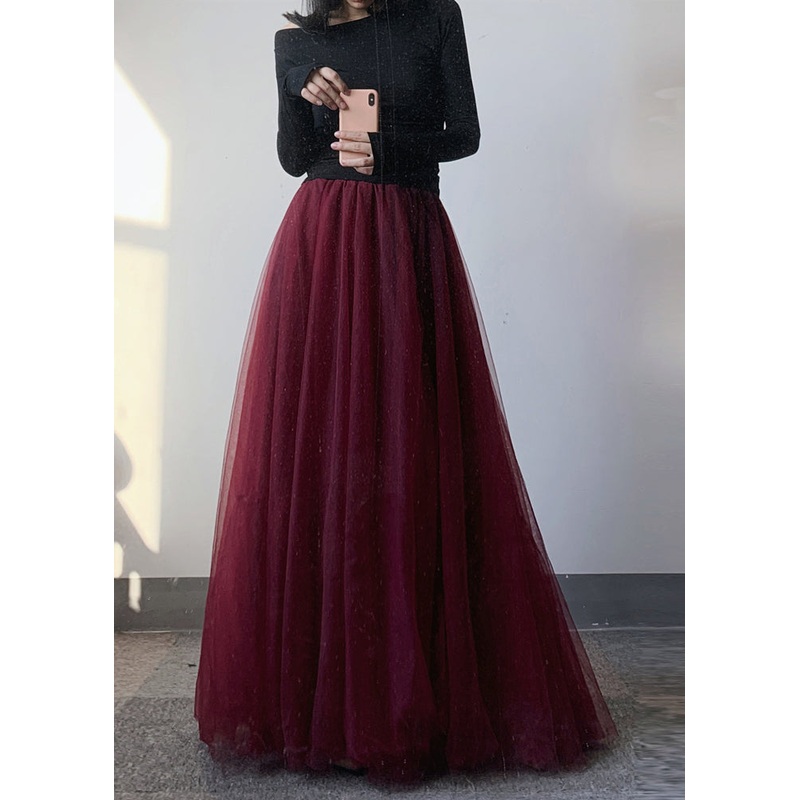 Simple Mulberry Wrinkled Elastic Waist Tulle Skirts Summer