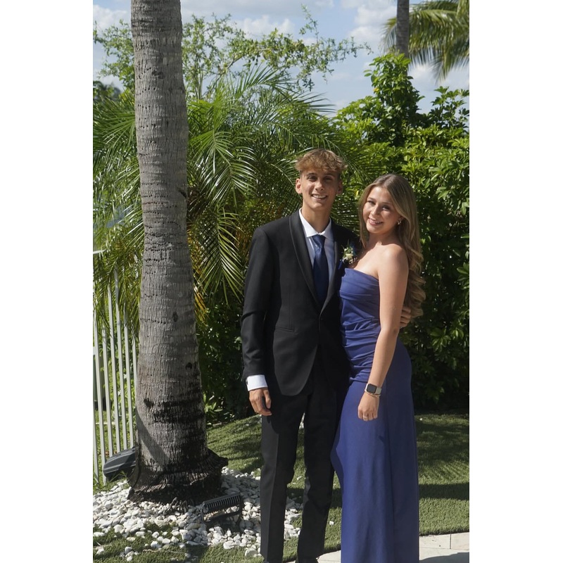 Strapless Navy Blue Long Prom Dress Satin Graduation Dress J7969