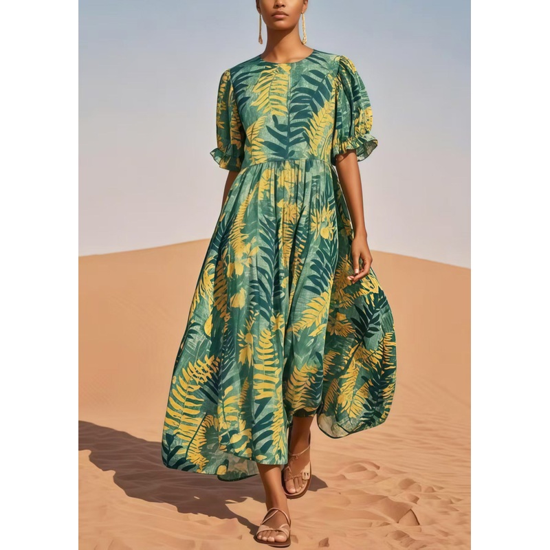 Stylish Tea Green Print Cotton Maxi Dresses Summer