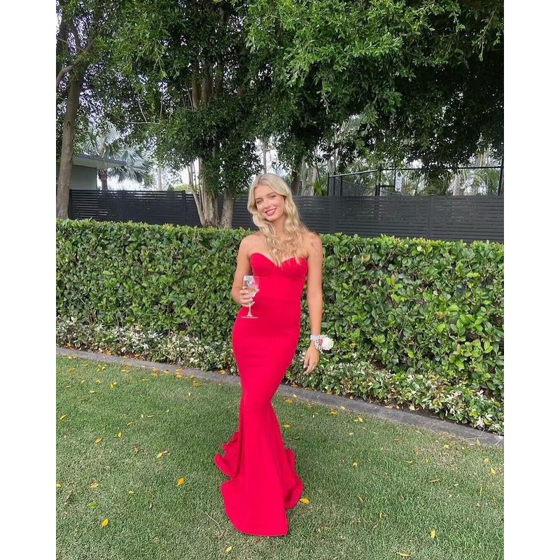 Sweetheart Strapless Red Mermaid Long Prom Dresses J2795