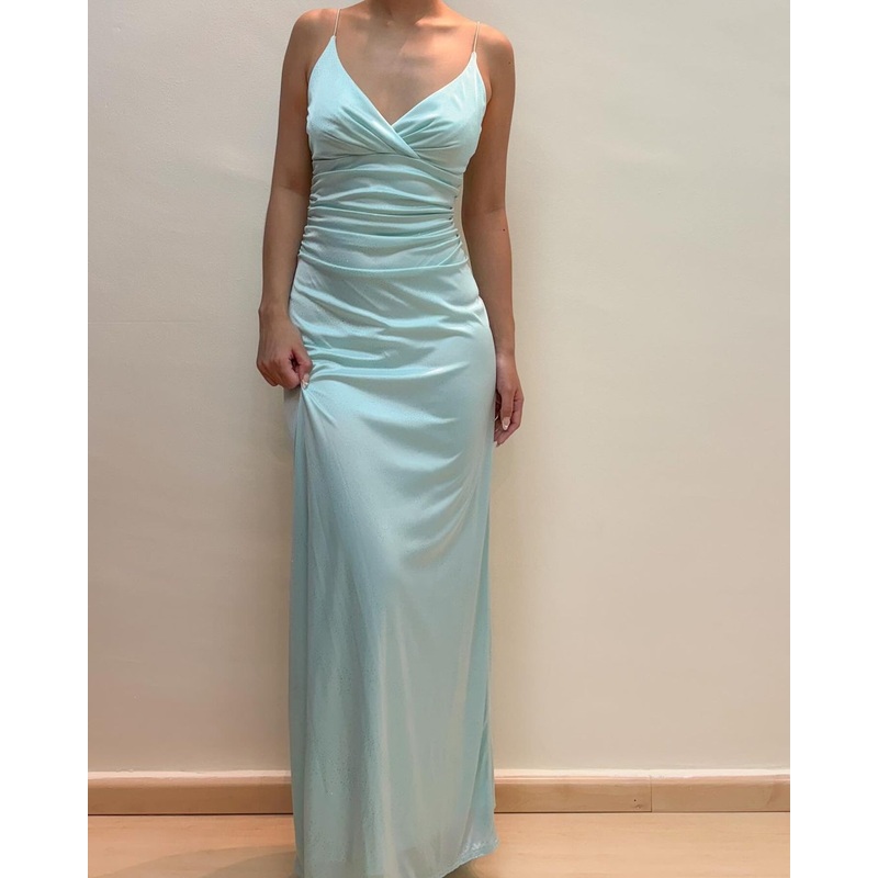 V Neck Light Blue Sheath Long Prom Dress Formal Party Dress J3428
