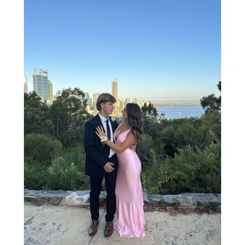 V Neck Pink Mermaid Long Prom Dress Formal Party Dress J5198