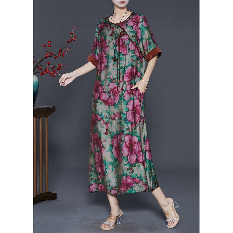Vintage Tasseled Flower Print Linen Long Dress Summer