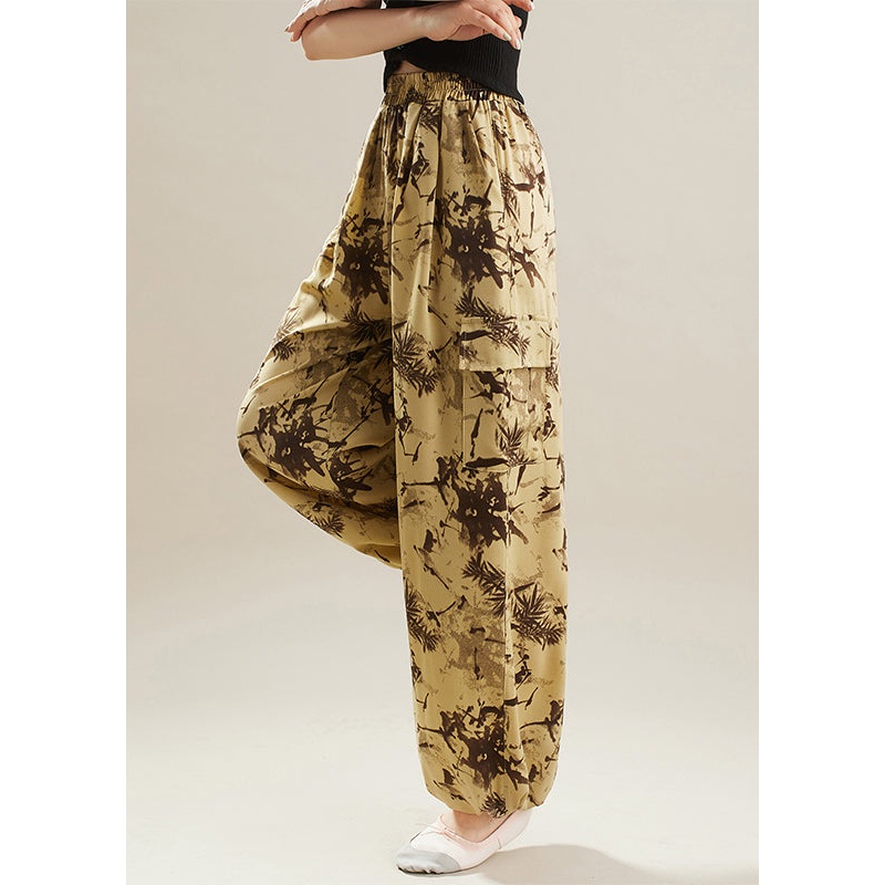 Yellow Print Chiffon Harem Pants Oversized Summer